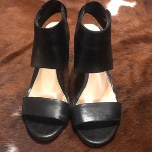 Black, leather, slide on, chunky heels